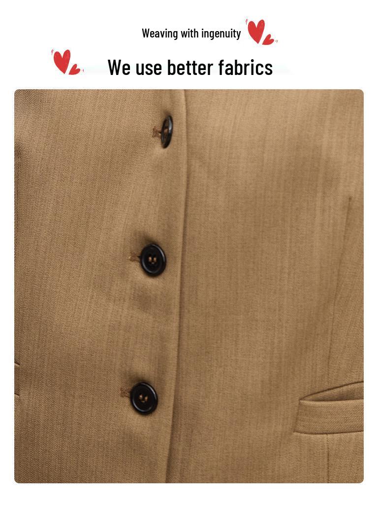 Women's Fashion Khaki V-Neck Vest Waistcoat for Spring & Autumn - Casual Professional Commute Style