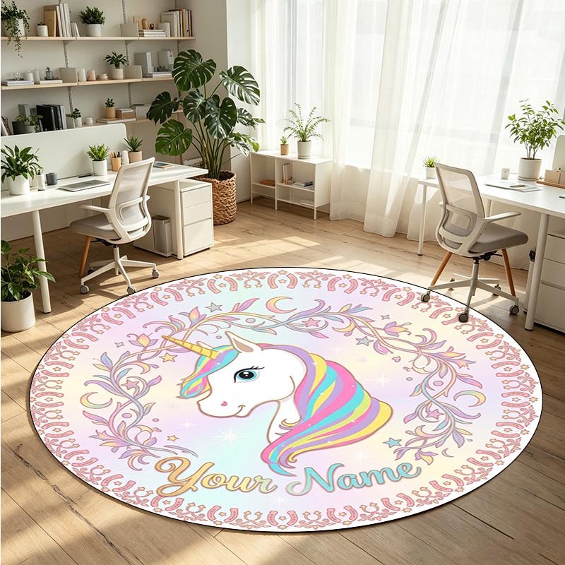 Wild Animals (464) Theme Round Crystal Velvet Rug Custom Name Text Personalized Floor Mat Home Decor Non Slip Crystal Carpet