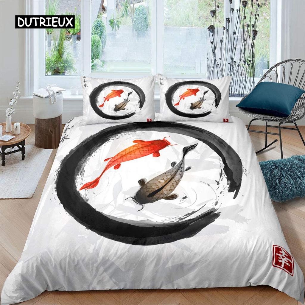 Goldfish Duvet Cover Set Ocean Life Comforter Cover Wave Splash Bedding Set Polyester Abstract Art Single Queen King Quilt Cover