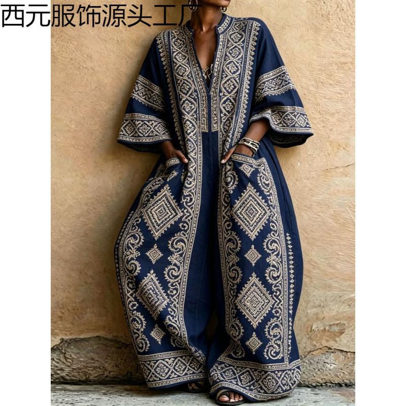 2026 Bohemian Jumpsuit With Pockets Loose Wide Leg Romper Women Streetwear