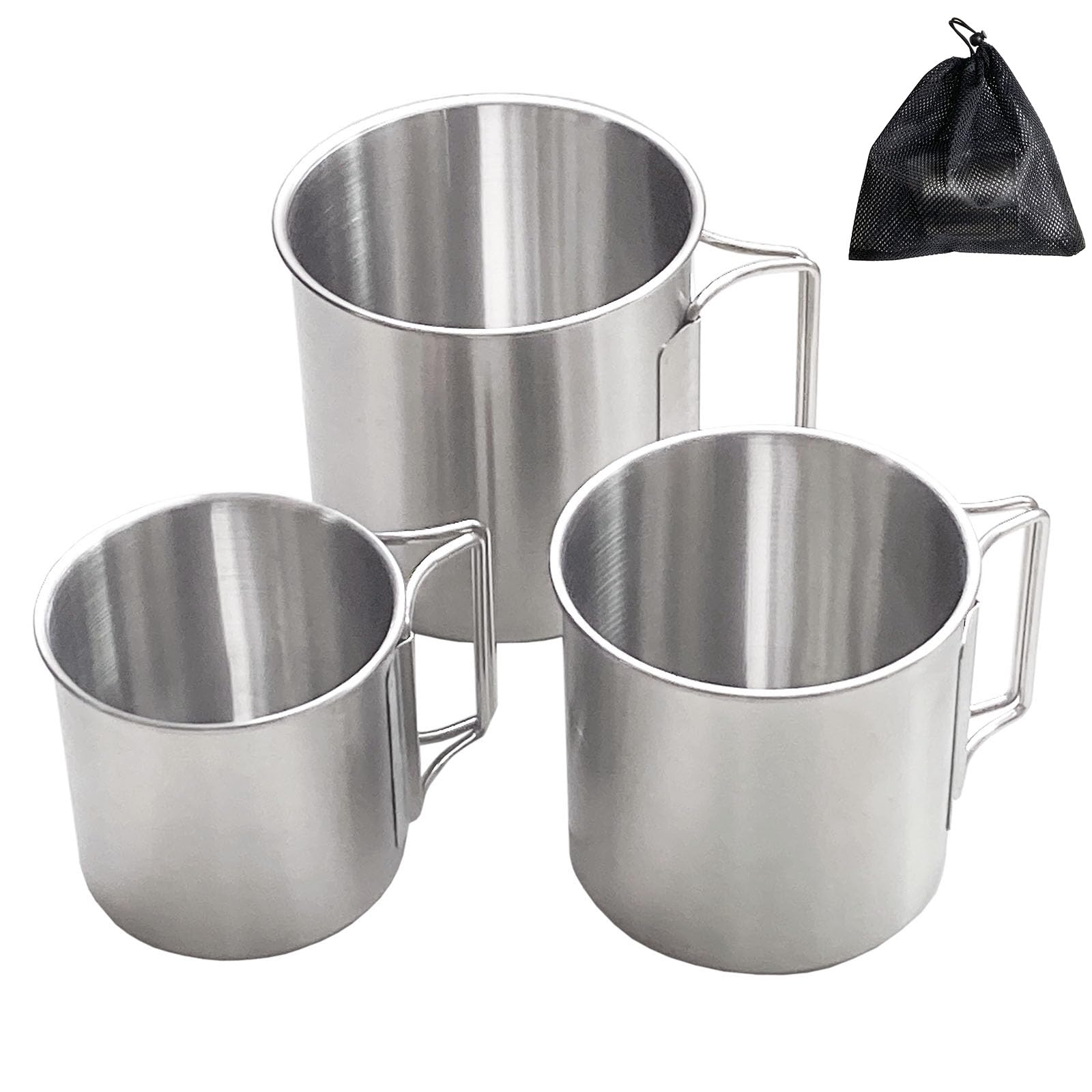 

Seekdem Stackable Stainless Steel Mugs, Set of 3, Outdoor/Camping Mugs with Mesh Bag (SD-SMG3SET)