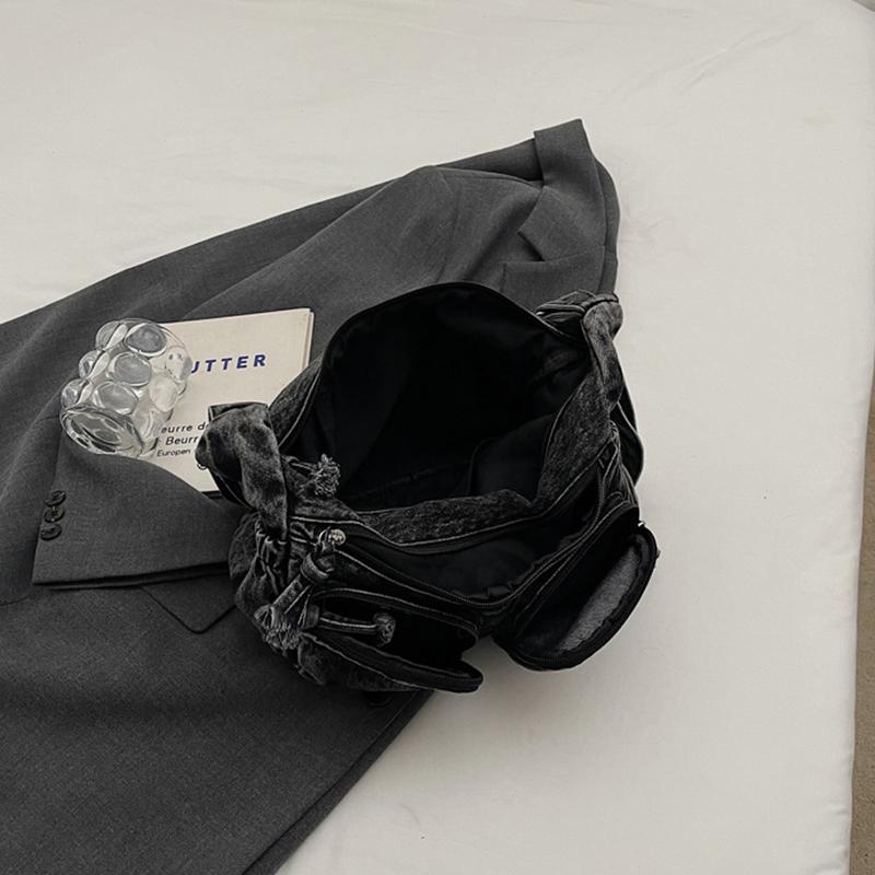 Vintage Denim Shoulder Bag Women's Large Capacity Messenger Bag Multi-pockets Satchel Bags Adjustable Strap Ladies Crossbody Bag