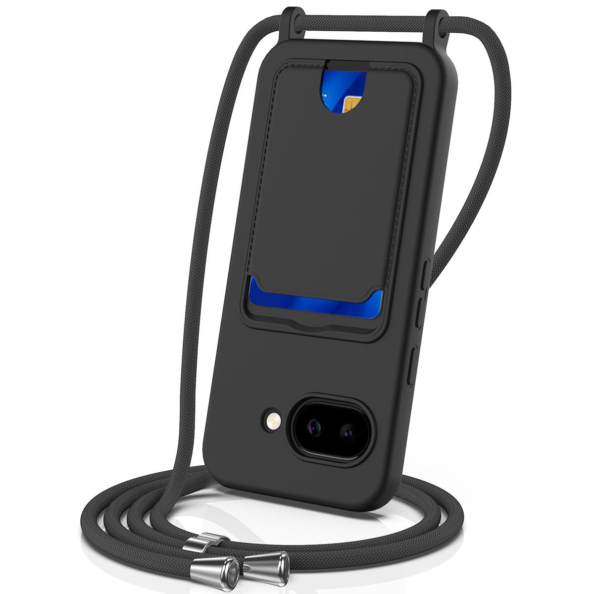 For Google Pixel 10a Case Liquid Silicone Card Holder Back Phone Cover with Lanyard