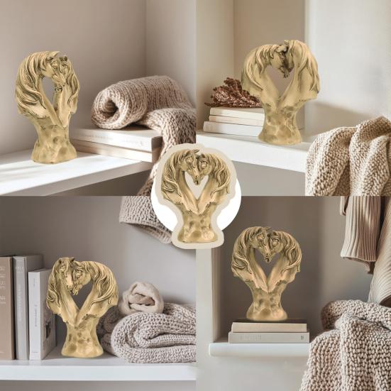 Doppelpferdekopf Figur Liebesherz Pferdekopf Statue Harz Tierskulptur Valentinstag Heim Büro Schreibtisch Dekoration Ornament