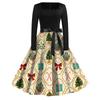 Women's Casual Fashion Christmas Print Square Neck Vintage Dress for Holiday Party