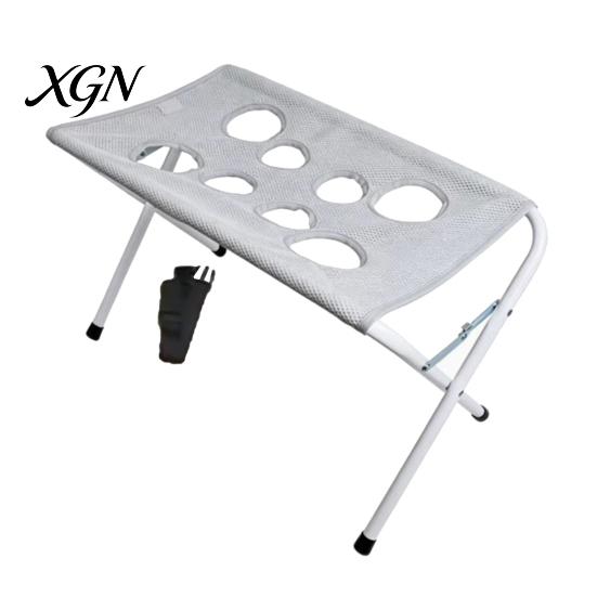 Cat Nail Trimming Sling Pet Grooming Table with Foldable Stand, Adjustable Strap, Hammock, 8-Hole Bathing Restraint Net Washing Station