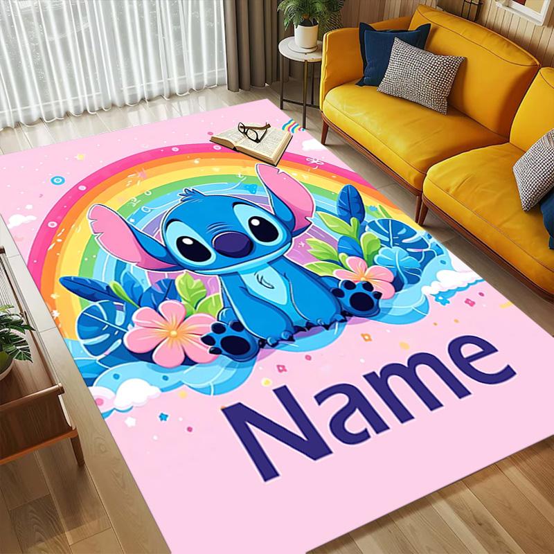 Personalized Name Rainbow Stitch Living Room Non-Slip Area Rug Soft Carpet for Bedroom Kids Playroom Sofa Office Home Decor Doormat