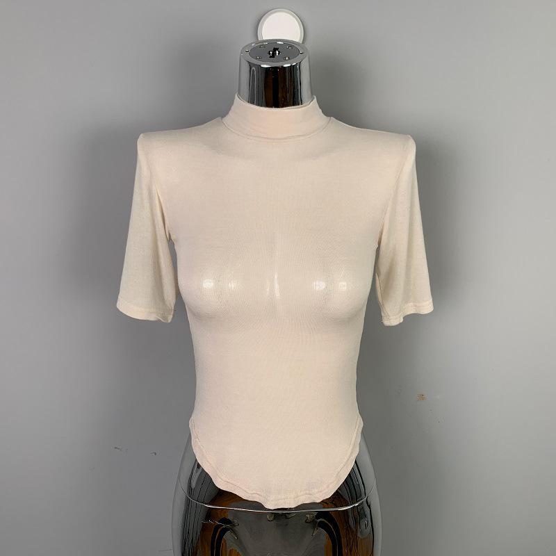 Korean Dongdaemun Sheer High Neck Slim Fit T-Shirt with Five-Point Sleeves One Size абрикосовый