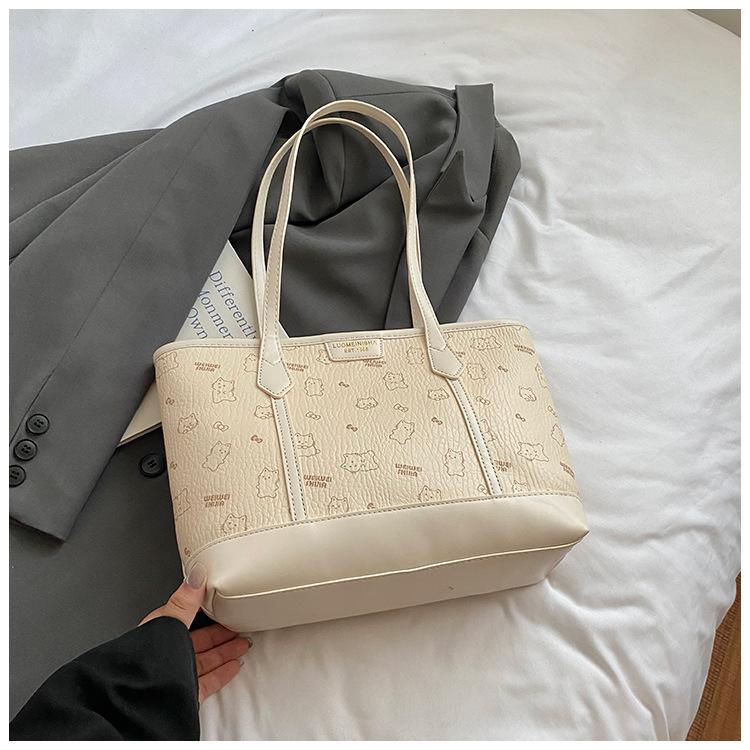 

2025 new printed retro tote bag trendy large capacity daily simple women s bag shoulder bag portable underarm bag белый