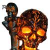 Dark Aesthetic Night Light Skull Table Lamp, Halloween Glowing Skeleton Resin Figurine, Gothic Ambient Bohemian Interior Accents for Mantel