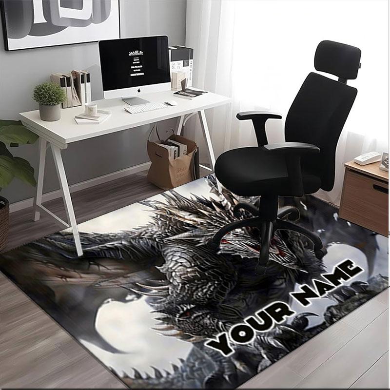 1PC Custom Name "Dragon's Fiery Roar" Theme Floor Mat Ideal for Living Room, Game Rooms, Office, Bedroom,Floor Mat Playful Design