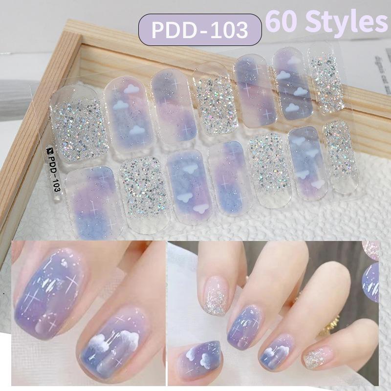 60 Styles DIY Semi-cured Gel Nail Stickers, Durable Solid Colour, Fresh Spring Flowers, Nail Strips, Full Coverage Patch Slider Sticker