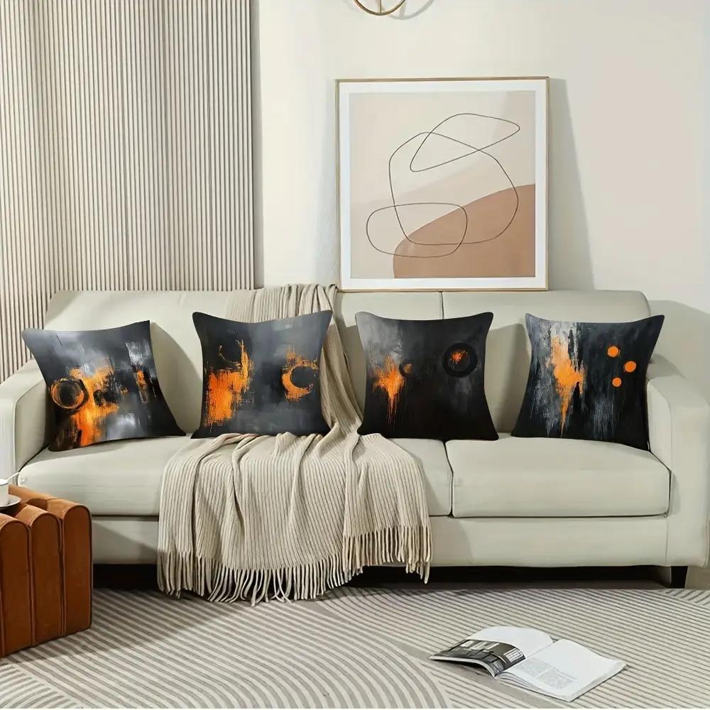 Abstract Black Orange Design Digital Printing Pillow Cover Short Plush Suitable Living Rooms Bedrooms Sofas Throw Cushion Cover