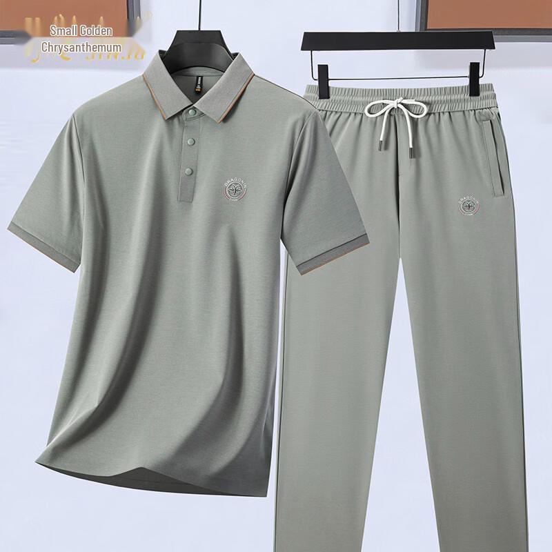 Men's Summer Silk-Blend Polo T-Shirt & Casual Pants Set