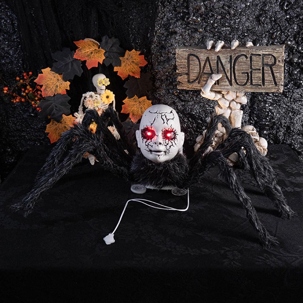 Halloween Doll Face Spider Ornament Sound Activated Halloween Hairy Spider for Indoor Outdoor Yard Haunted House Party Porch