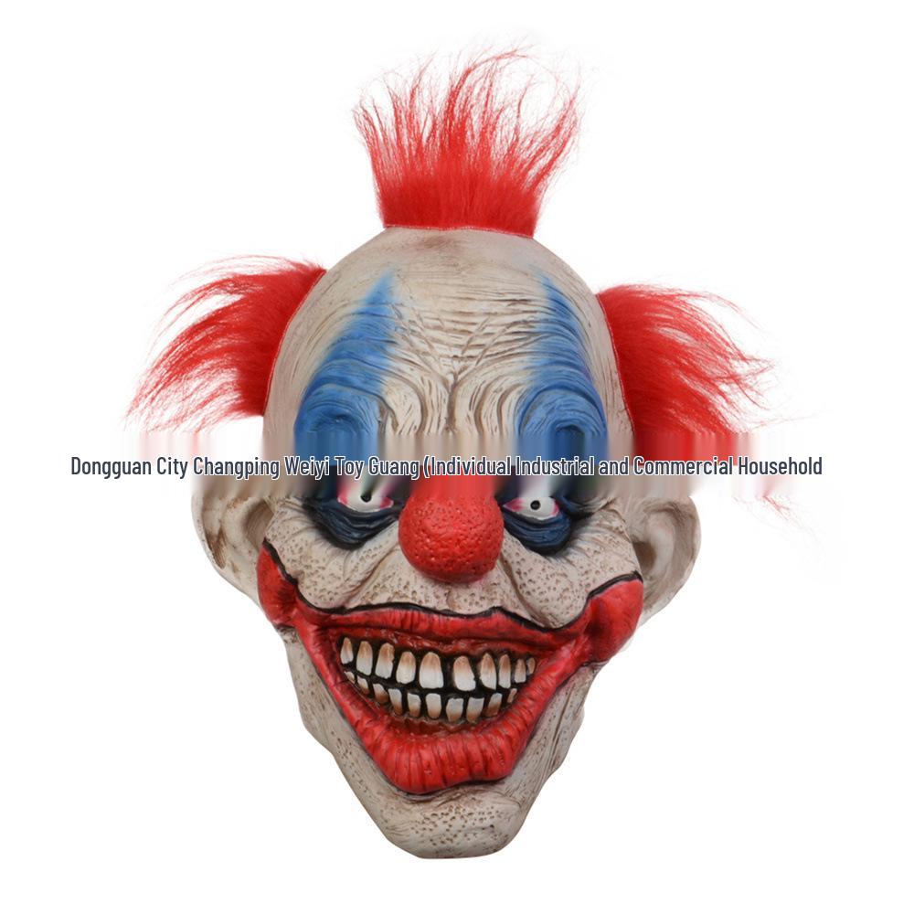 Zombie Clown Red Hair Halloween Mask with Rotten Face and Latex Red Nose