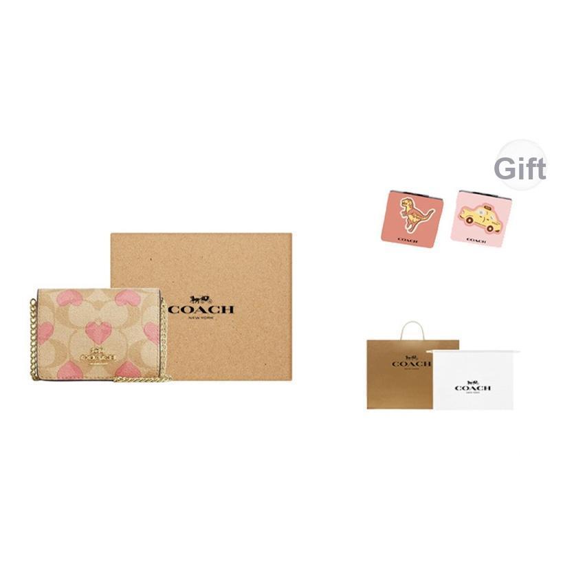 Coach Mini-Portemonnaie 10 Herz-Print Klassisches Monogramm Klappe Damen-Portemonnaie Hell-Khaki Kreideweiß CP473-IMOTV