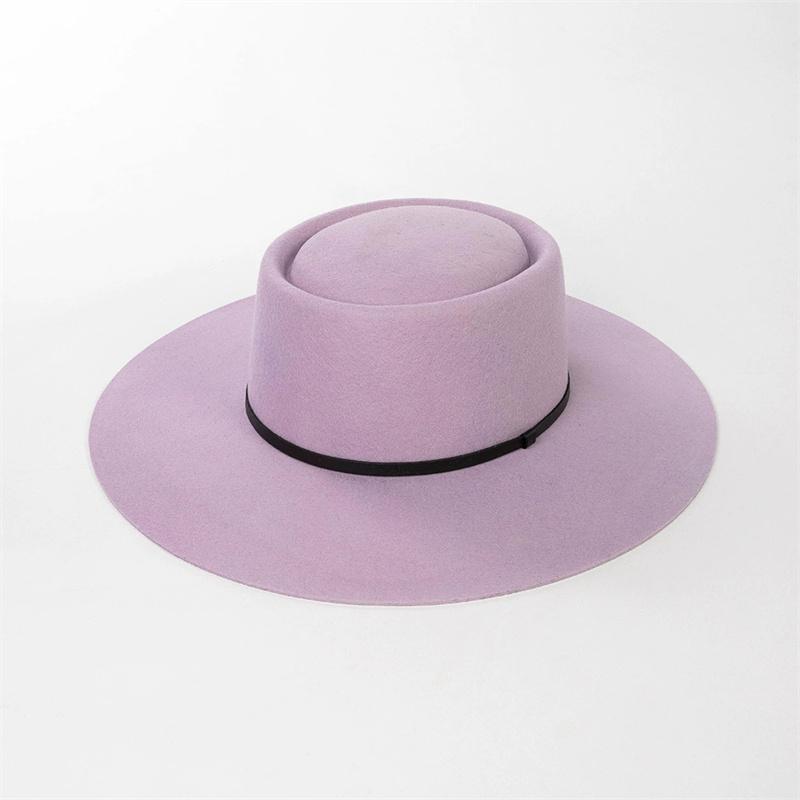 202602-HH2106B chapeau fedora en feutre de laine d'hiver chic bord 9,5 cm ceinture pu casquette hommes femmes loisirs panama hat jazz head size 57cm lavande