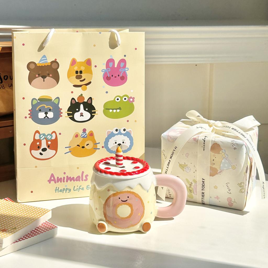 Birthday gift Cute apple cup High value ceramic household water cup Girls birthday gift souvenir gift box