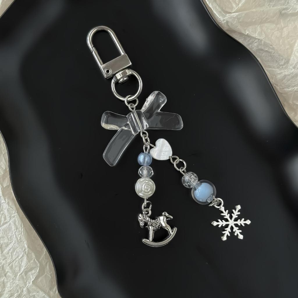 Winter Snowflake Charm: Blue Bow Mobile Keychain