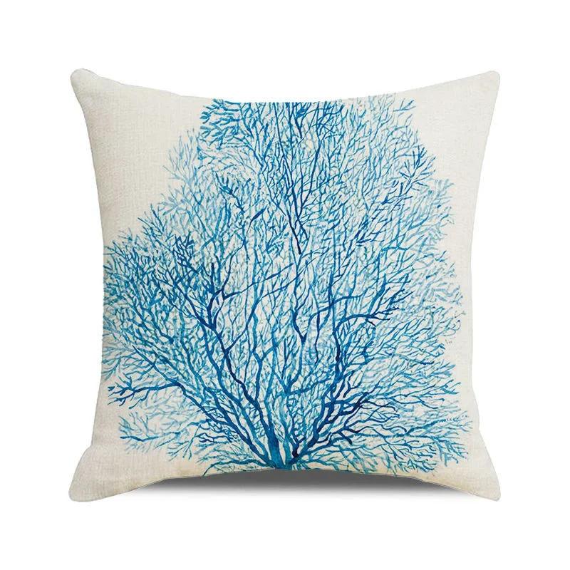 

45x45cm Watercolor Coral Marine Life Cushion Cover Custom Fish Animal Plant Linen Pillow Cases Sofa Home Decoration Pillowslip 16x16Inch