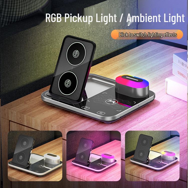 4-in-1 Wireless Charger: 30W Bedside Lamp, Phone Holder, Earphone & Watch Charging Station