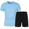 Mesh Short-sleeved Suit Summer Men's 2-piece Breathable Jersey T-shirt Sports Five-point Shorts Solid Color Casual Suit