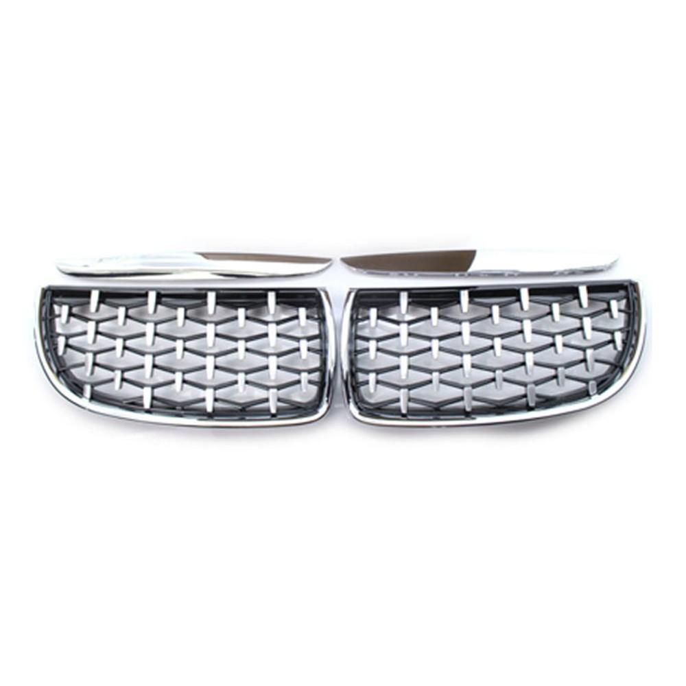For BMW 3-Series E90 E91 2005-2008 Car Styling Diamond Grille Kidney ABS Front Hood Racing Grill Black Silver Auto Accessories