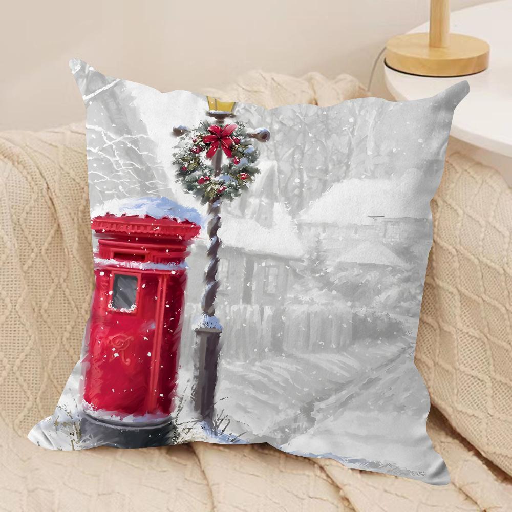 World Landmark Christmas Cushion Cover Silky Short Plush Invisible Zipper Dustproof Sofa Pillow Case For Home Decor