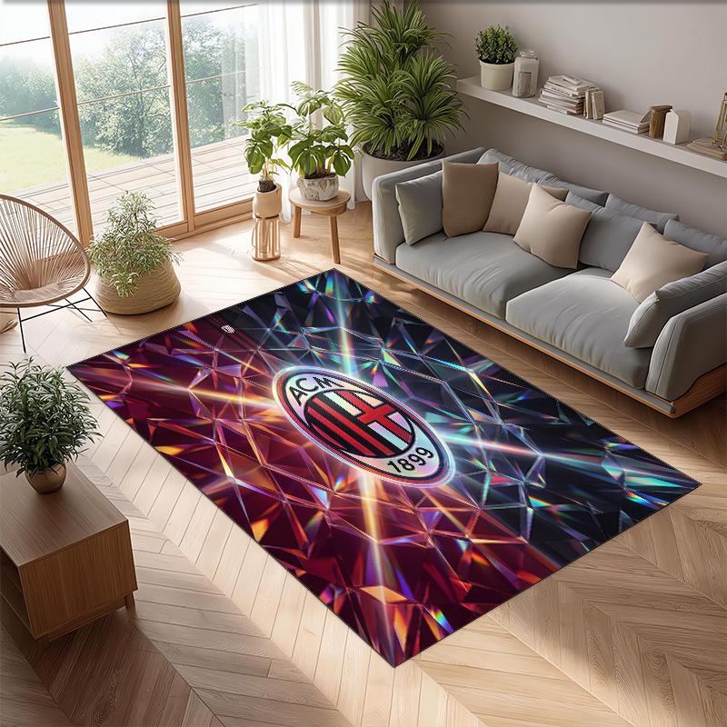 Tappeto in Flanella Stampato AC Milan Antiscivolo Morbido Poliestere Tappeto per Pavimento Tappetino Decorativo da Interno per Camera da Letto Soggiorno Divano Sala Giochi Decorazione Casa