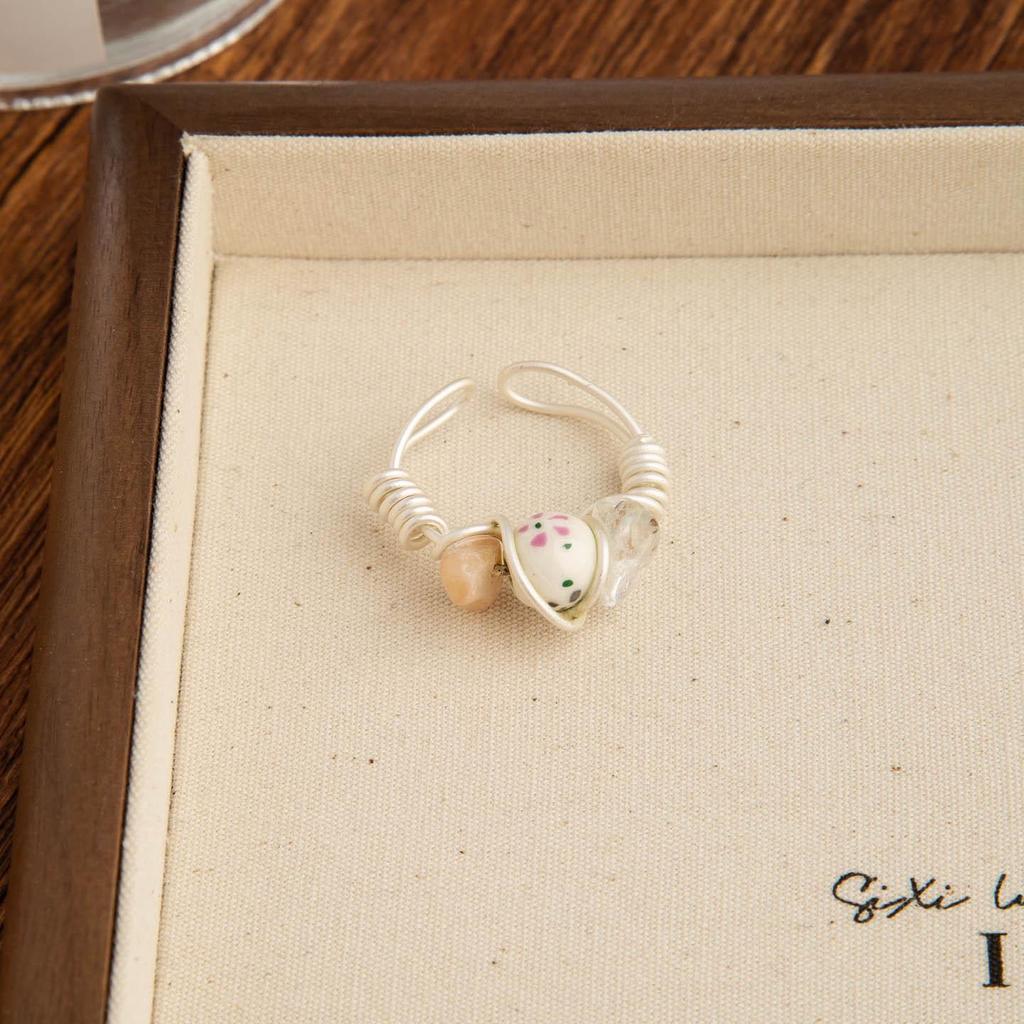 Korean Natural Stone Bead Open Ring – Stylish Dopamine Accessory for Women