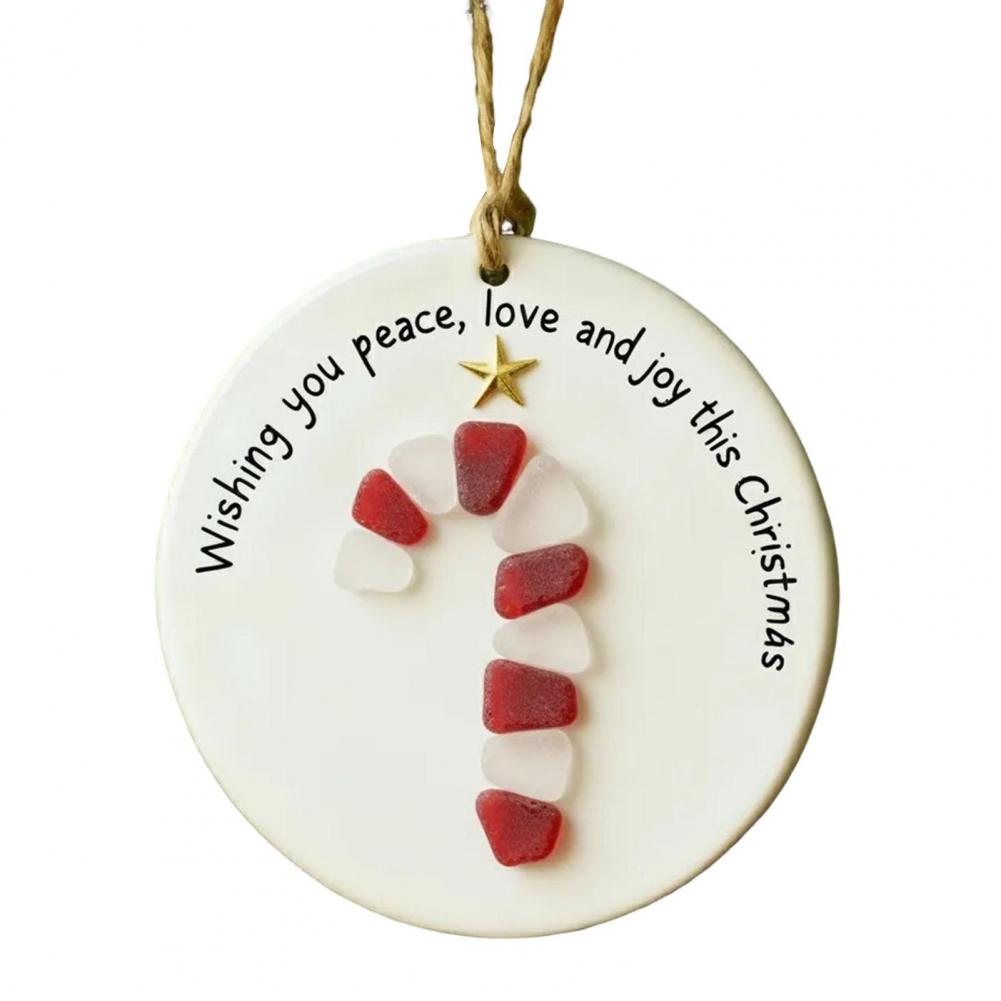 Light Texture Holiday Ornament Handcrafted Sea Glass Christmas Ornaments Santa Candy Cane Tree Gingerbread Coastal for Hanging