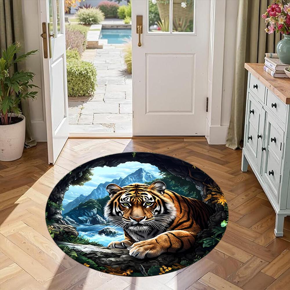 Tiger Round Carpet Design for Decorate room Outdoor Study room Balcony Antislip Round Carpet Decorate Offices Perfect Gift for Women Men