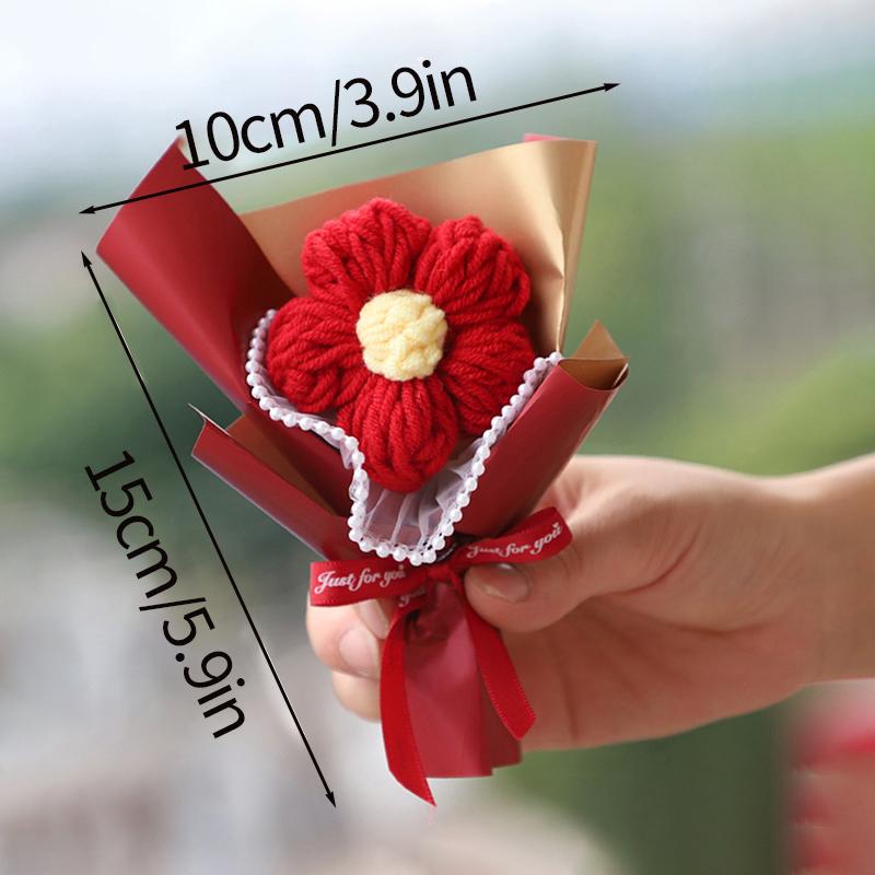 Kitting Flower Bouquet Crochet Flower Artificial Woven Flower Wedding Guests Gifts Teacher's Day Christmas Gifts