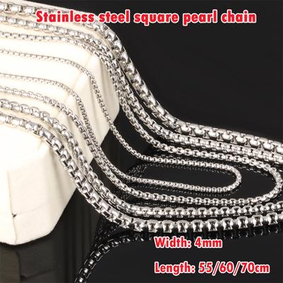 304 Stainless Steel Silver/gold/black Men's Square Pearl Chain Women Necklace 4mm Width