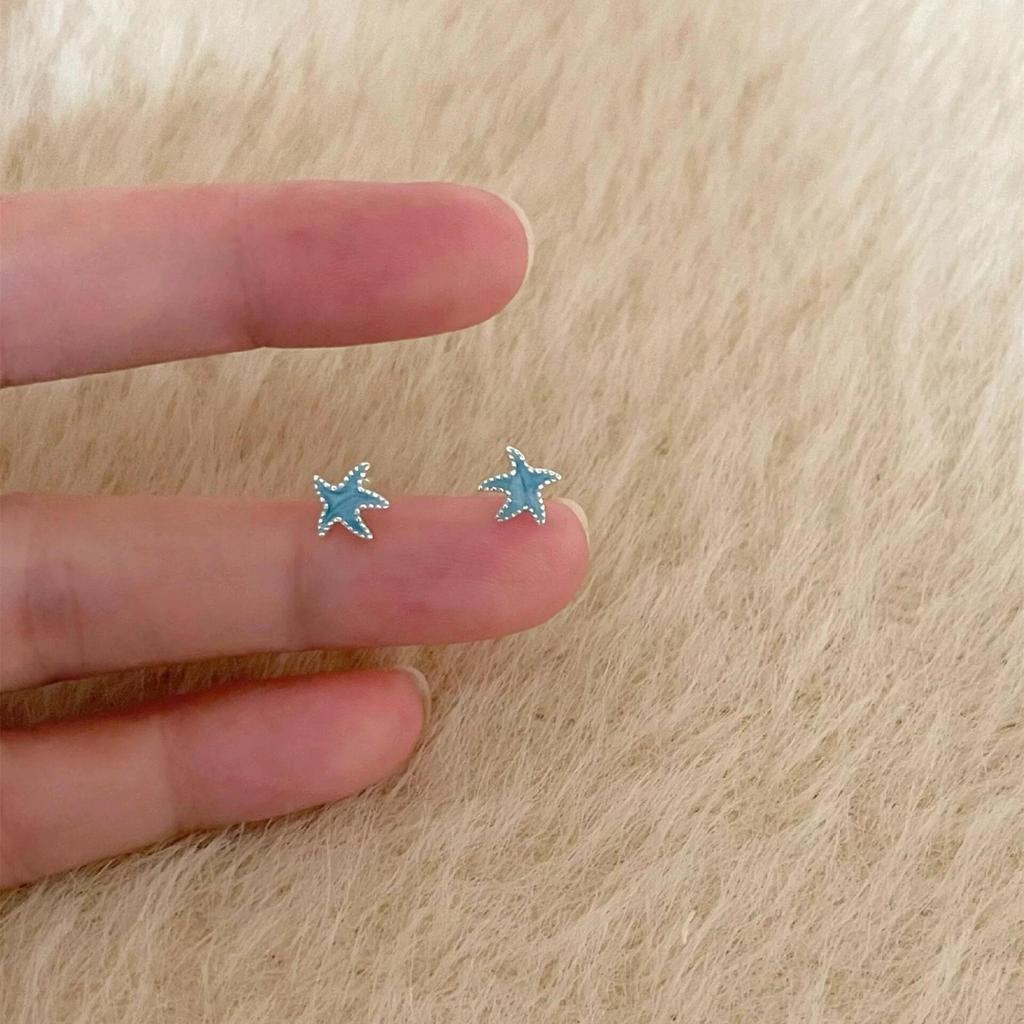 S925 Sterling Silver Mini Star Stud Earrings for Women - Blue Small Niche Summer Accessories