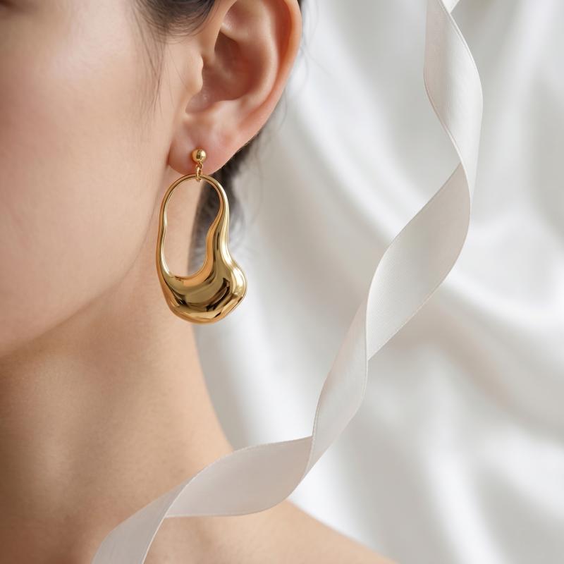 Minimalist Irregular Organic Shape Gold Drop Earrings Asymmetrical Hollow Hoop Dangle Earrings For Women Daily Office Wear