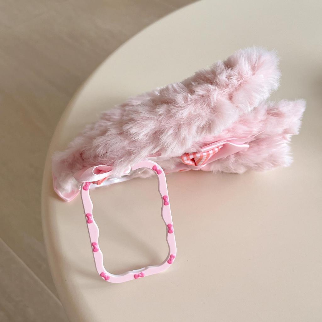 Plush Bow Diamond Lattice Rabbit Ears Phone Case for iPhone 17/16 Pro Max