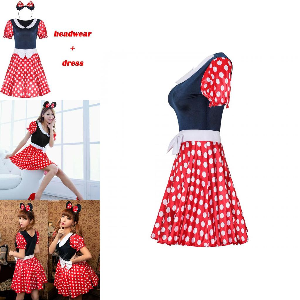 Elegante Costume Sexy da Donna Adulta con Personaggio Minnie Mouse a Pois per Halloween