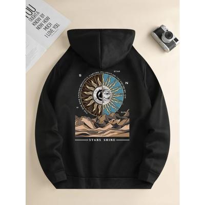 Men's Fashion Hoodie Casual Daily Drawstring Hooded Sweatshirt Sand Print Front Kangaroo Pocket Men's Jacket Hoodies & Sweatshirts Men’s