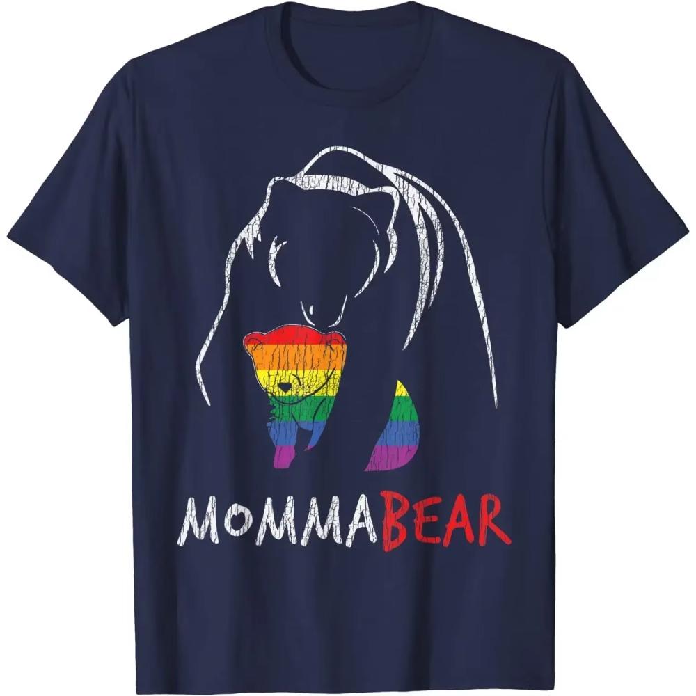 Vintage Rainbow Mama Bear Hug Love Support Parent Pride LGBT T-Shirt Four Seasons Daily Casual Cotton Tees Oversized T Shirt