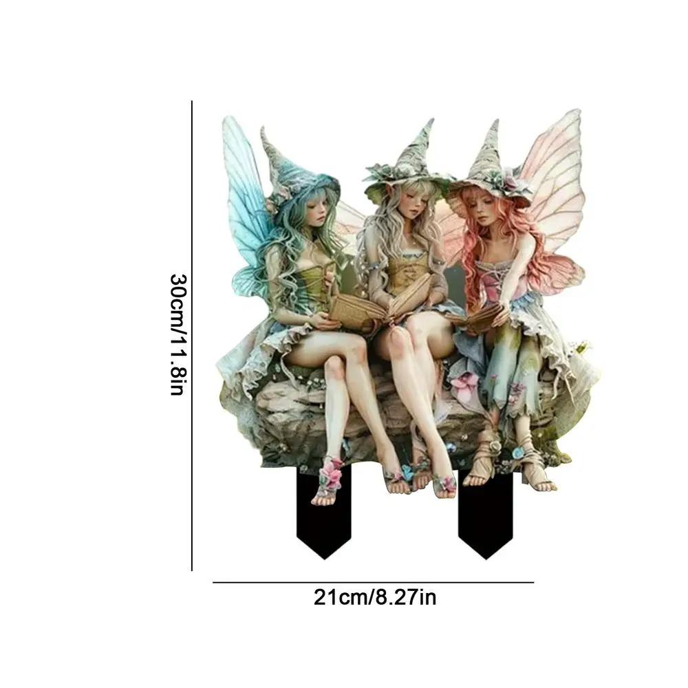 Elf Flower Pot Insert Plaque,Bohemian Fairy Flower Pot Decoration,Garden Fairy Statue, Fairy Garden Flower Pot Accessories