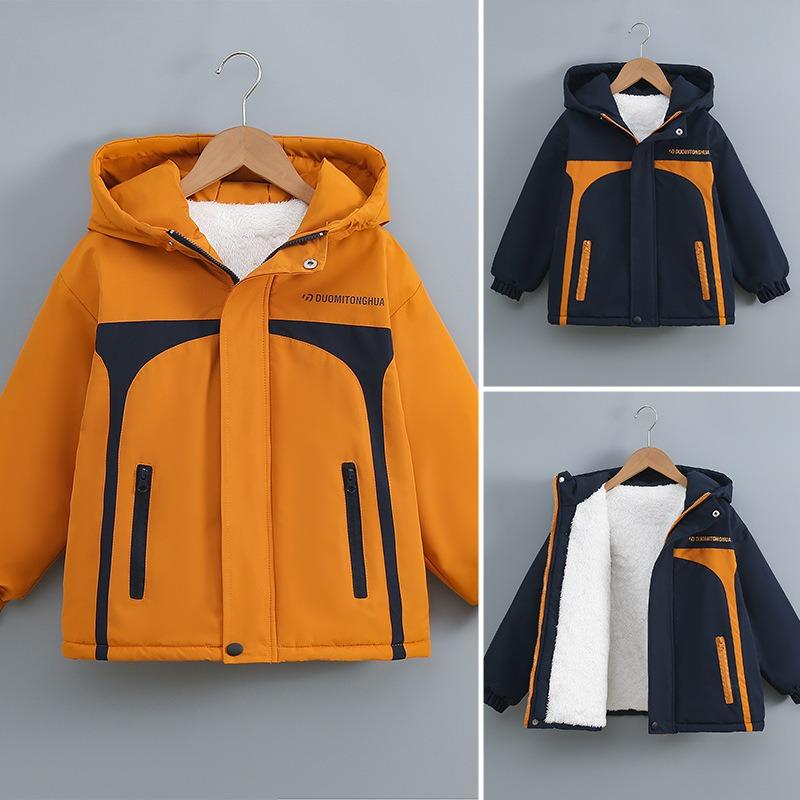 Boys Thickened Fleece Padded Winter Jacket Big Kids Warm Padded Children Outerwear Coat