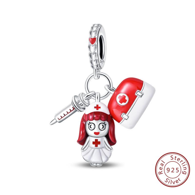 Silve Charms Beads Doctor'S Teeth Dentist Charms First Aid Kit Dangle For Bracelet Occupation Jewelry Gift