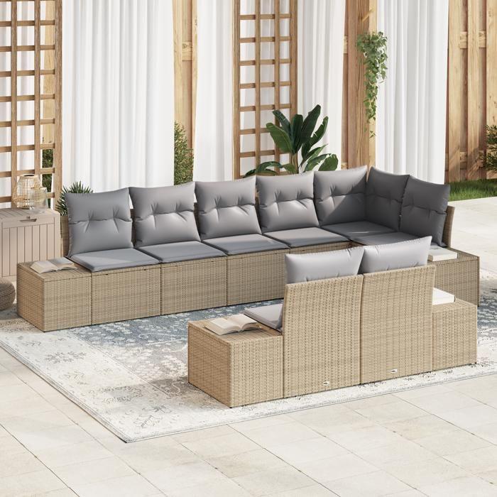 VidaXL Ensemble de canapé de jardin 8 pièces avec coussins Beige Poly Rattan 3347110
