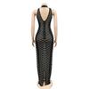 European Fashion Sexy Rhinestone Backless Nightclub Party Dress - See-through Long Dress for Women