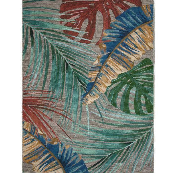 Tapis salon feuilles rouge multicolore 200x290