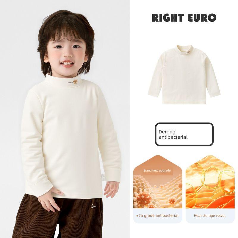 Boys' Fleece-Lined Long-Sleeve T-Shirt, Half-High Collar Autumn Shirt, 2025 Winter New Children's Clothing Base Layer Shirt, Baby Top