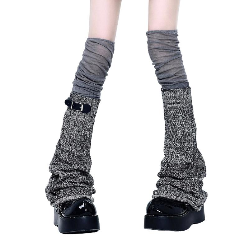 Calze Lunghe Estetiche a Coscia con Catena con Fibbia Harajuku Punk Scaldamuscoli Sopra il Ginocchio Calze Svasate per Donne