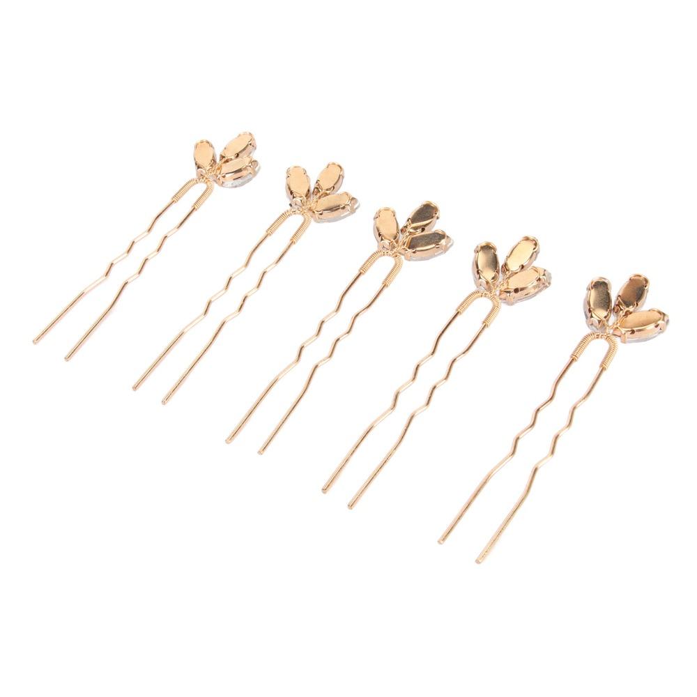 5pcs Rhinestone Design Crystal Hair Pins White Gold Wedding Hair Pins  For Women Girls